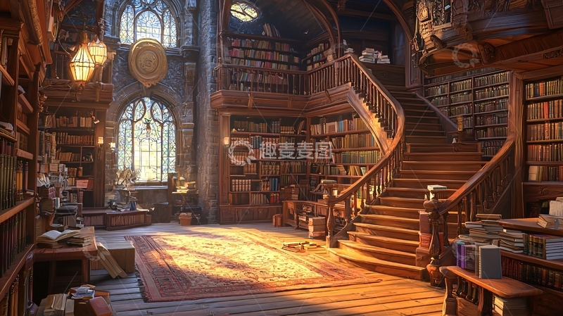 高清大图下载【趣麦麦图】宏伟的哥特式图书馆