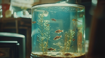 圆柱形鱼缸里的几条小鱼