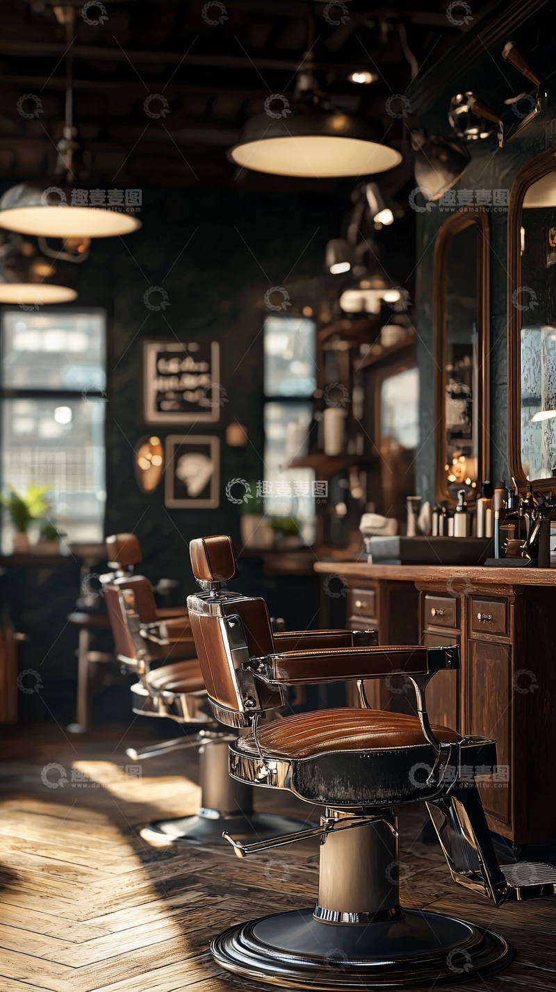 高清大图下载【趣麦麦图】复古理发店室内
