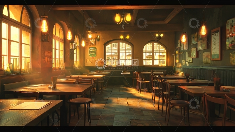 高清大图下载【趣麦麦图】温暖昏黄的复古餐厅