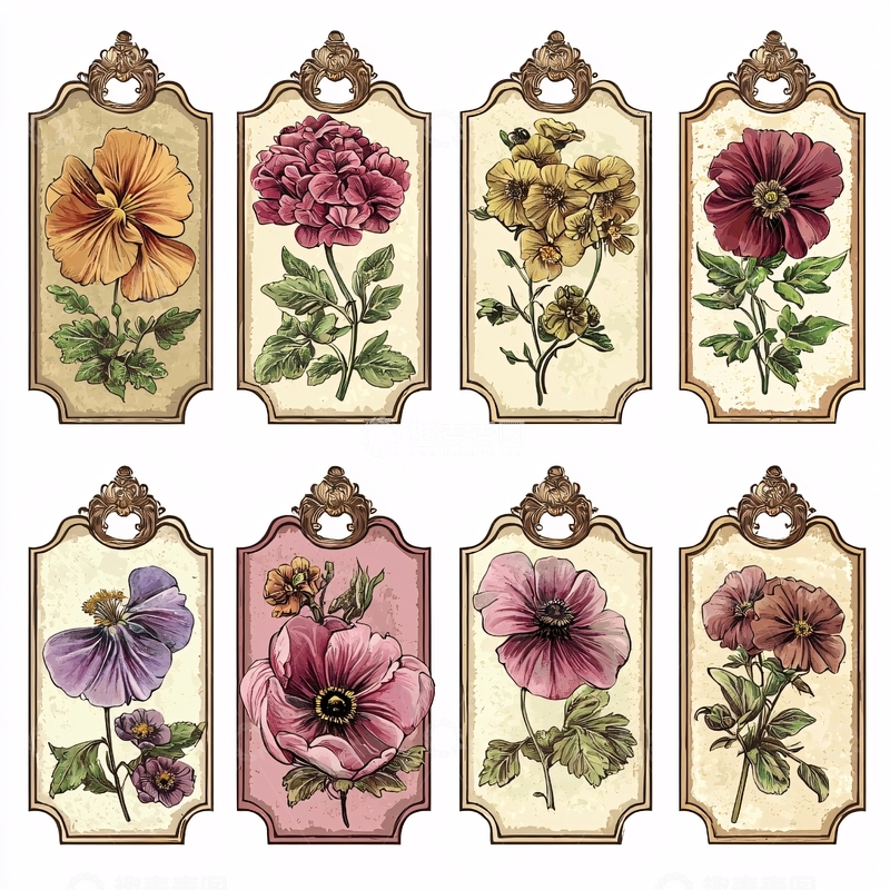 高清大图下载【趣麦麦图】复古花卉标签