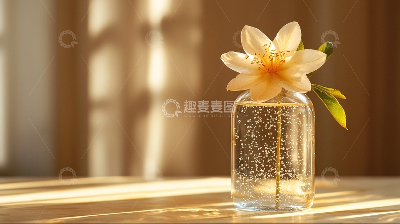 高清大图下载【趣麦麦图】阳光下玻璃瓶中的花朵