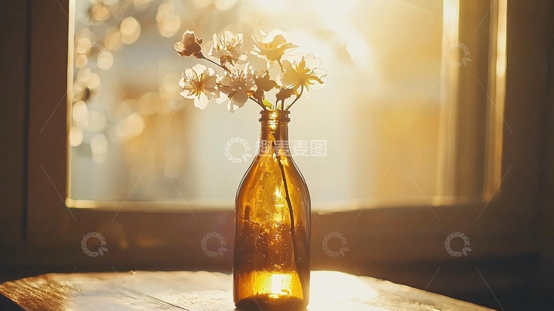 高清大图下载【趣麦麦图】阳光透过窗户洒在花瓶上