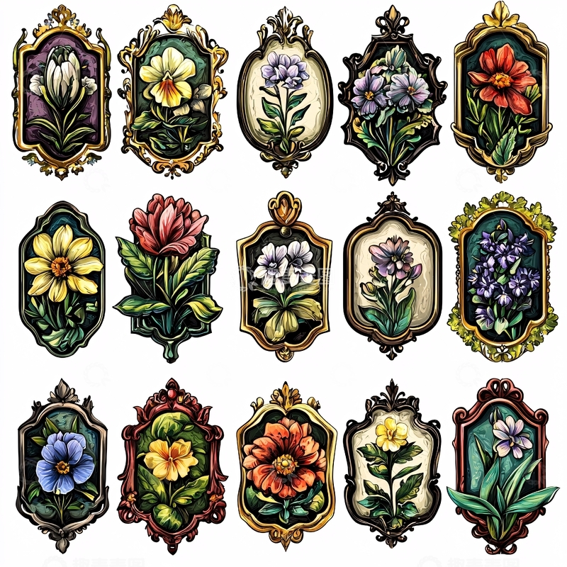 高清大图下载【趣麦麦图】复古花卉画框