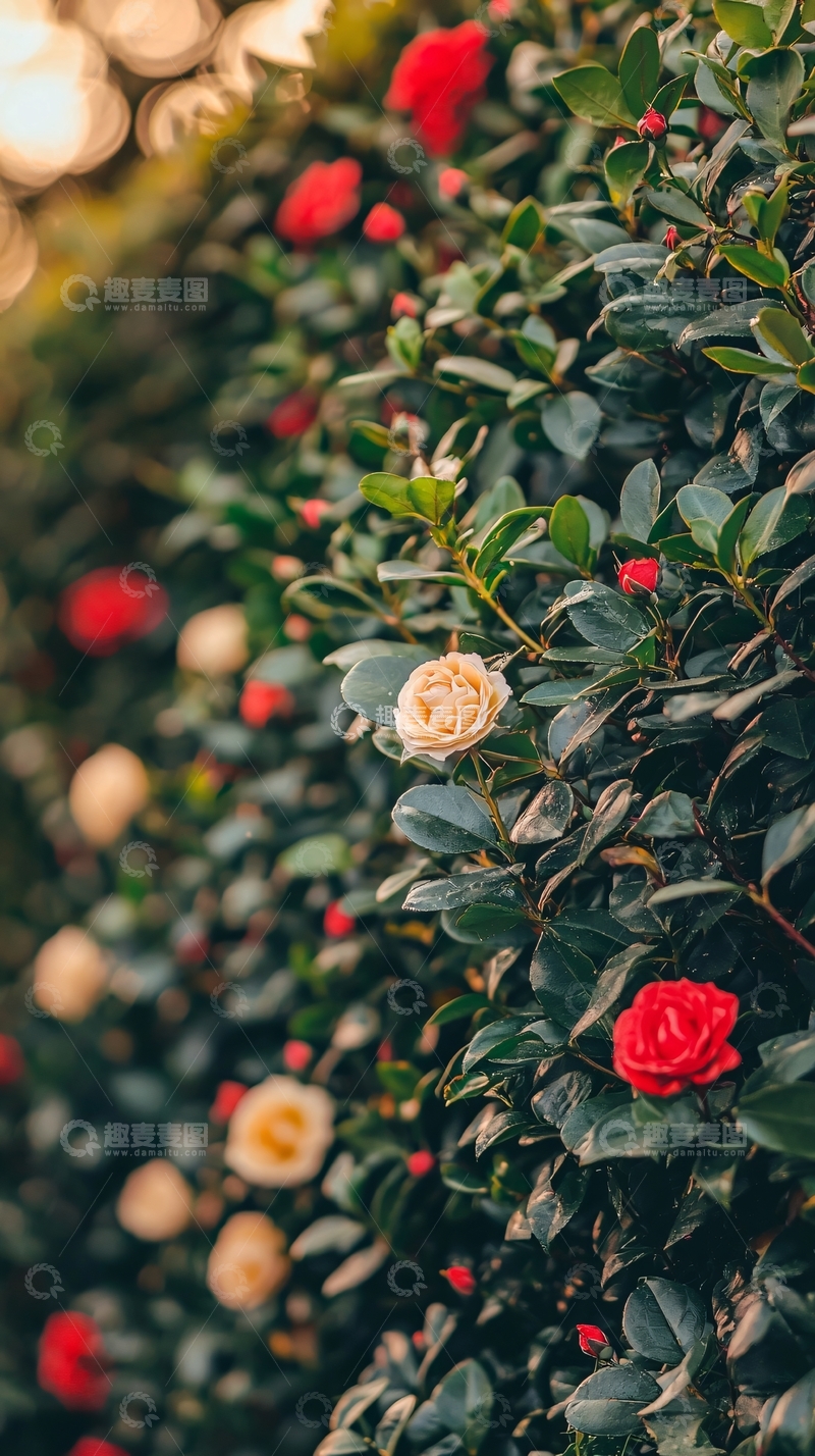 高清大图下载【趣麦麦图】绿叶丛中盛开的山茶花