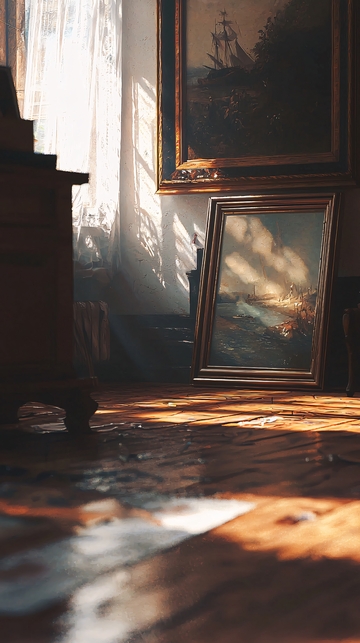 阳光洒进房间的古老画作