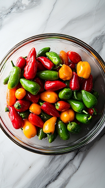 玻璃碗里多彩的小辣椒