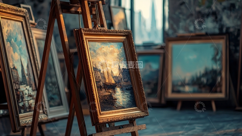 高清大图下载【趣麦麦图】画架上的风景油画