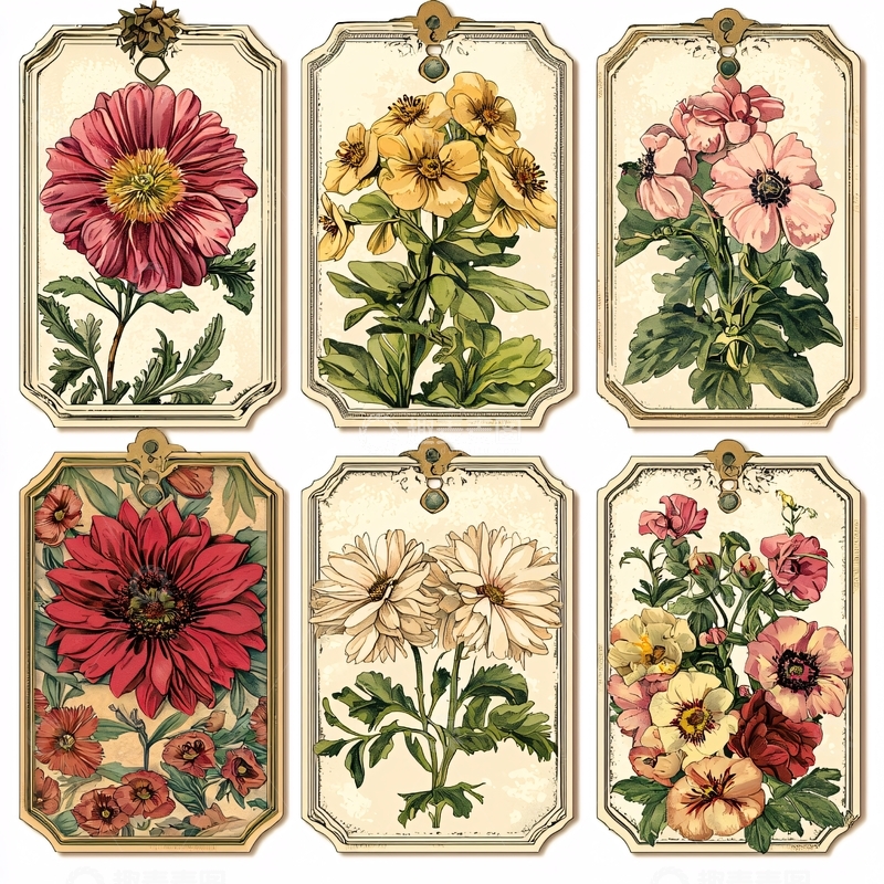 高清大图下载【趣麦麦图】复古花卉标签