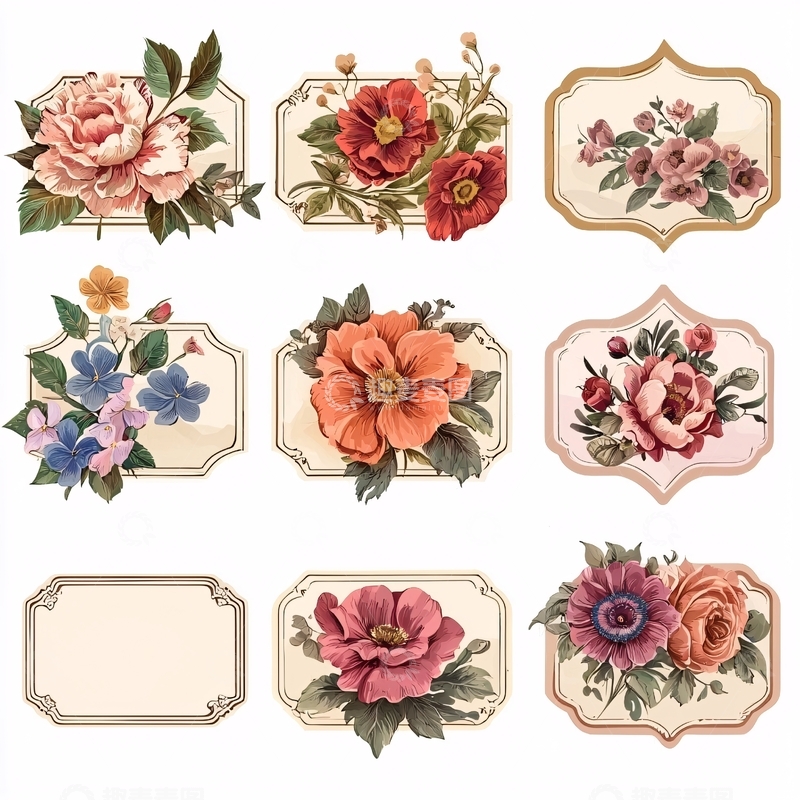高清大图下载【趣麦麦图】复古花卉标签