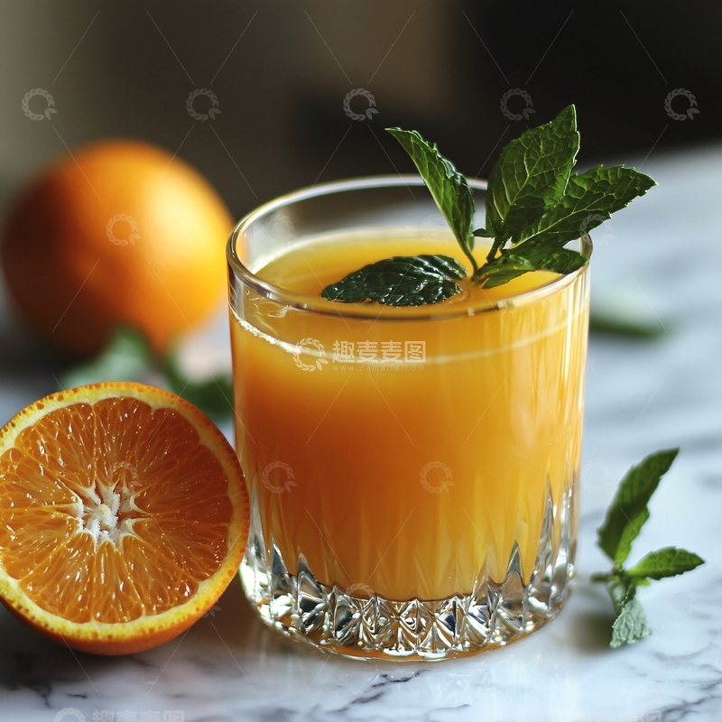 高清大图下载【趣麦麦图】鲜榨橙汁饮品与橙子