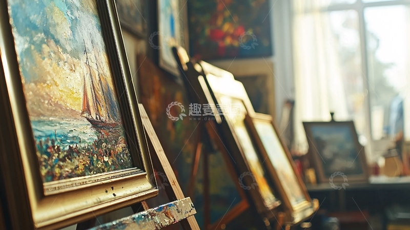 高清大图下载【趣麦麦图】画架上的油画风景画
