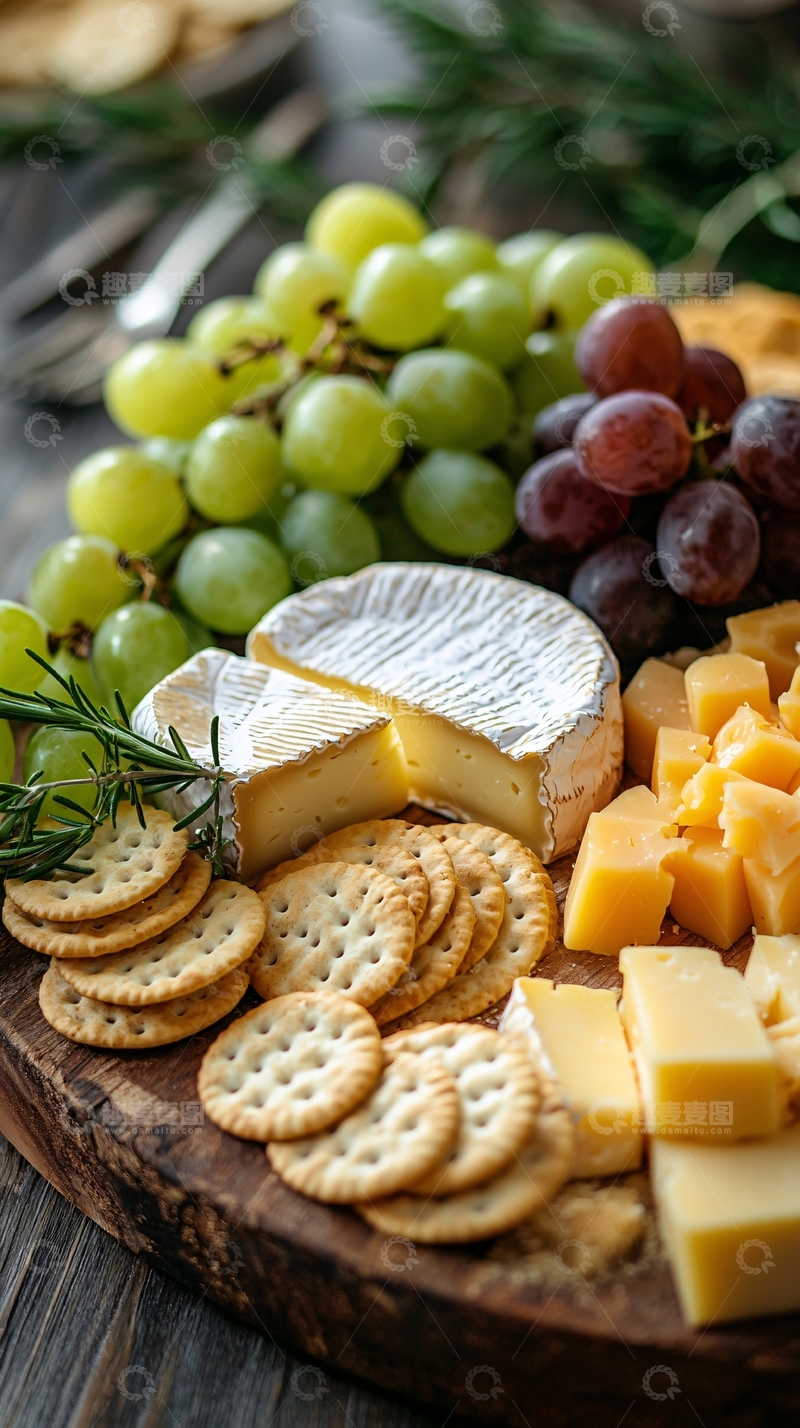 高清大图下载【趣麦麦图】奶酪拼盘与饼干和葡萄