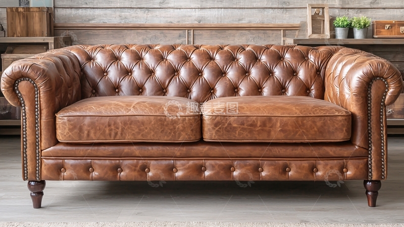 高清大图下载【趣麦麦图】复古真皮双人沙发