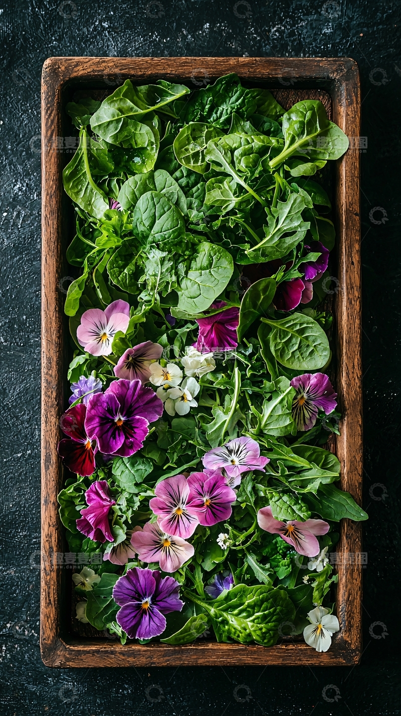 高清大图下载【趣麦麦图】木盒中的混合蔬菜与鲜花