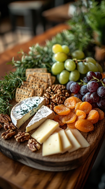 木质托盘上的奶酪拼盘