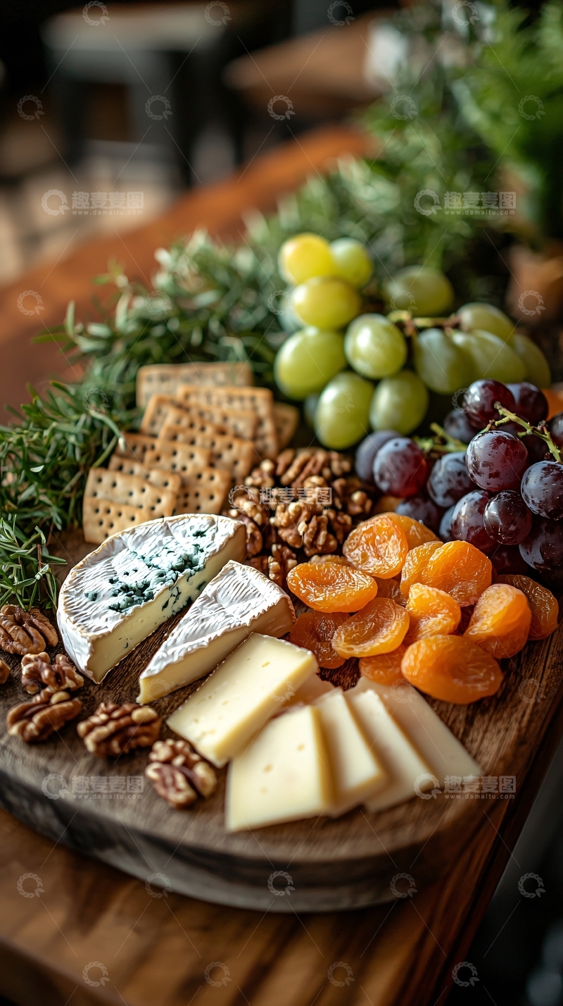 高清大图下载【趣麦麦图】木质托盘上的奶酪拼盘