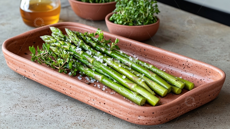 高清大图下载【趣麦麦图】绿色芦笋与香草摆盘