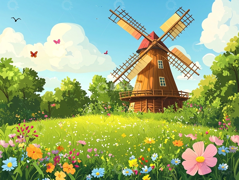 高清大图下载【趣麦麦图】风车田园