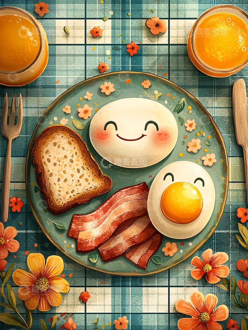 高清大图下载【趣麦麦图】卡通早餐