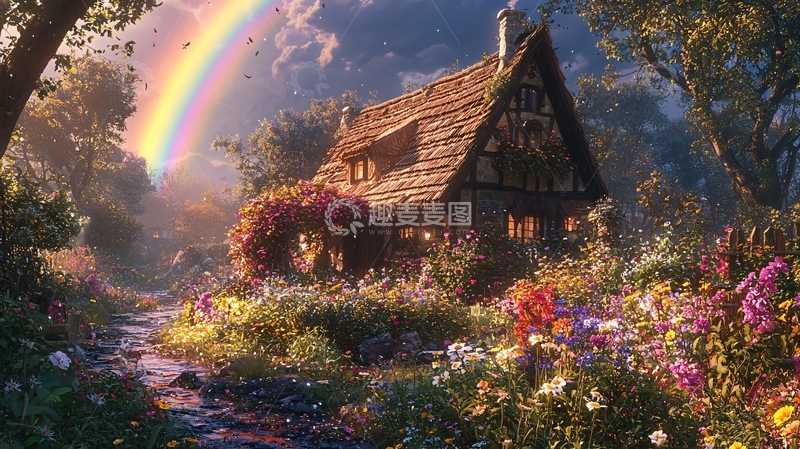 高清大图下载【趣麦麦图】彩虹下的童话小屋