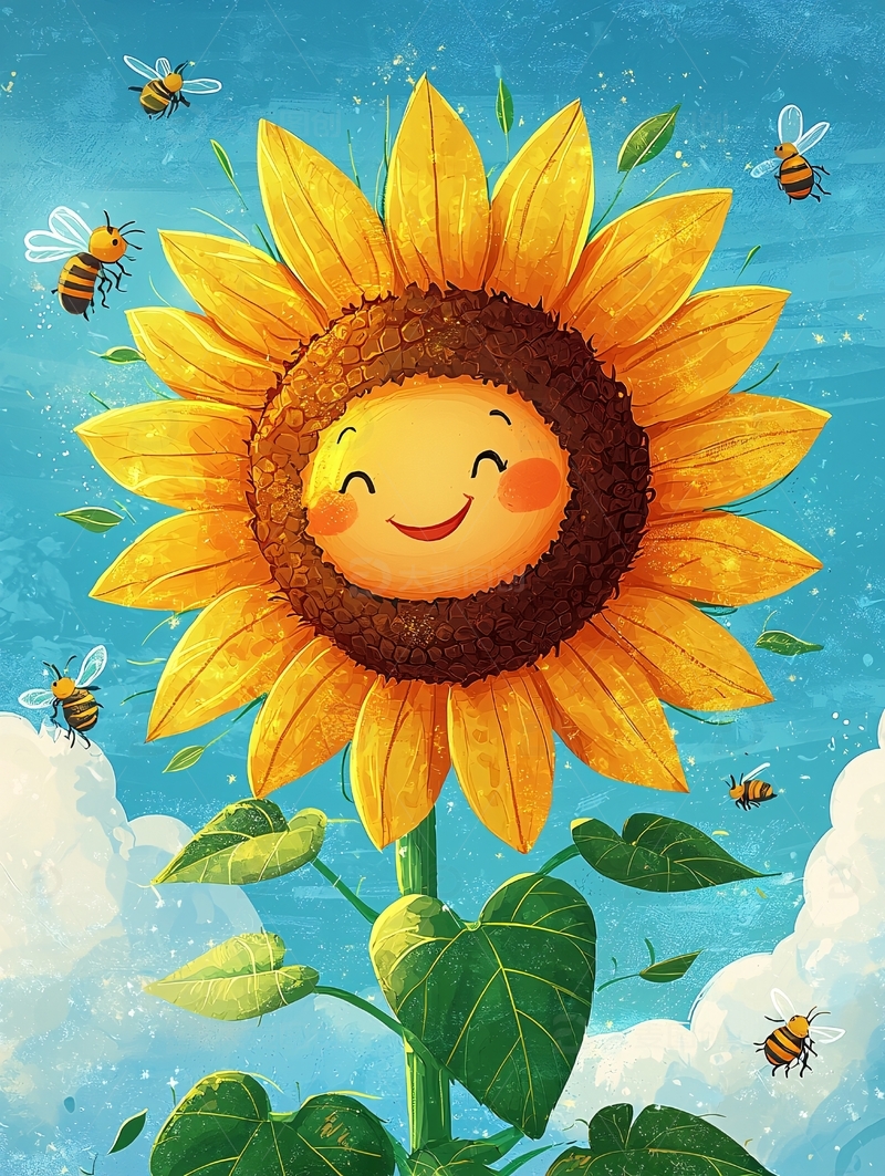 快乐的向日葵与蜜蜂