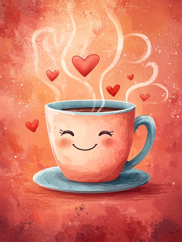 一杯冒着爱心热气的咖啡