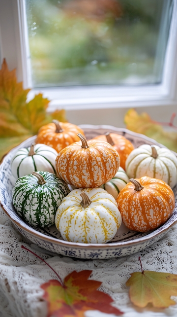 秋日窗边南瓜装饰