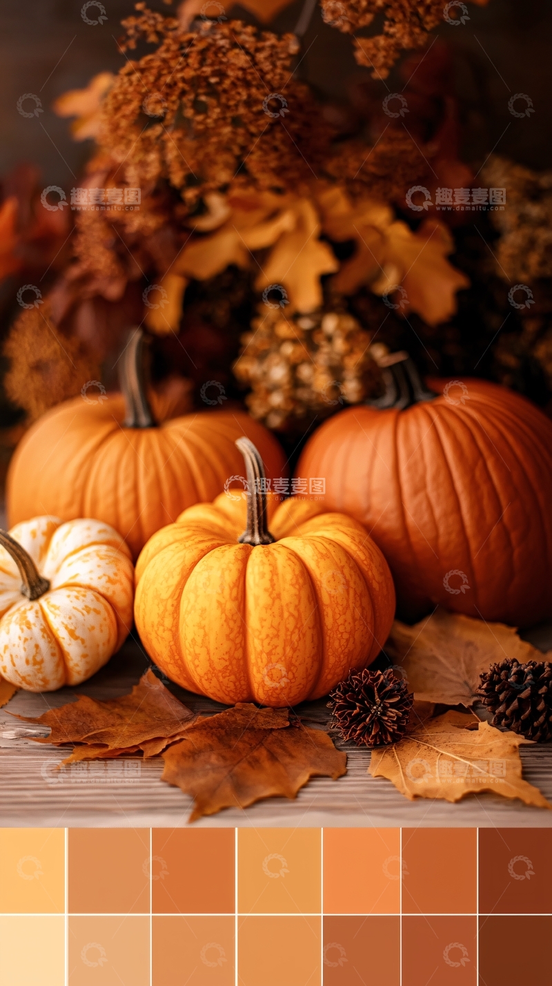 高清大图下载【趣麦麦图】秋日南瓜与落叶