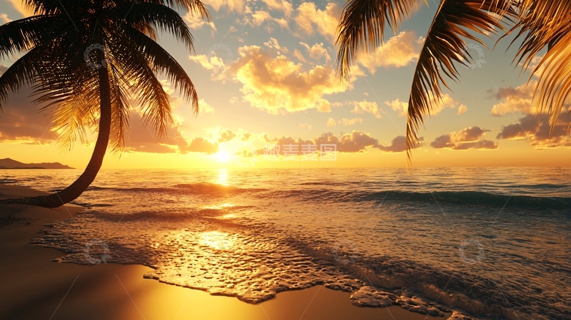 高清大图下载【趣麦麦图】热带海滩日落