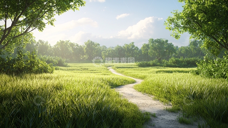 高清大图下载【趣麦麦图】阳光洒满绿草地的小路