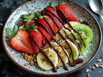 水果拼盘淋上巧克力酱