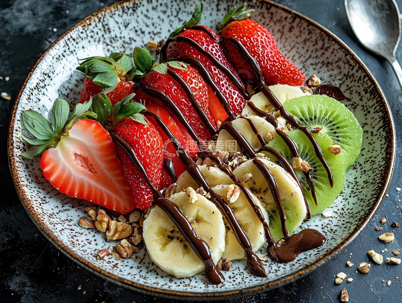 高清大图下载【趣麦麦图】水果拼盘淋上巧克力酱
