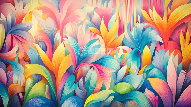 高清大图下载【趣麦麦图】绚丽多彩的抽象花卉图案