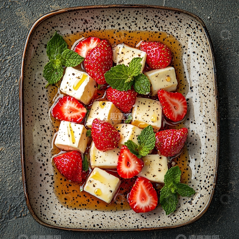 高清大图下载【趣麦麦图】草莓奶酪沙拉俯视图