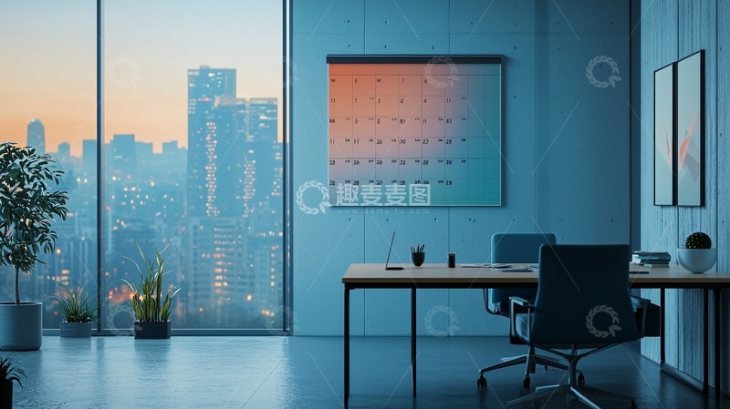 高清大图下载【趣麦麦图】现代化都市夜景办公空间