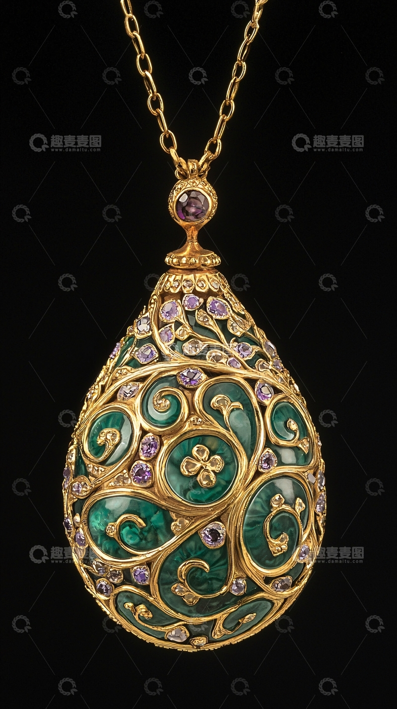 高清大图下载【趣麦麦图】绿色珐琅金吊坠