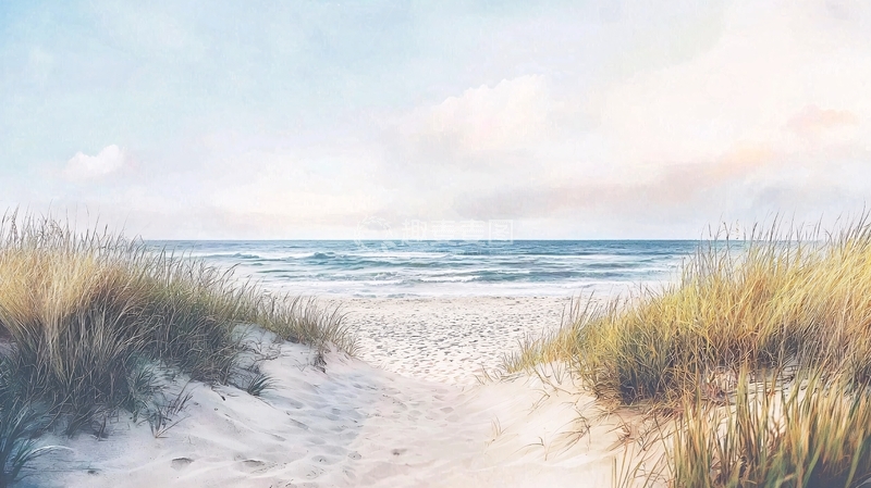 高清大图下载【趣麦麦图】沙滩小路通向大海