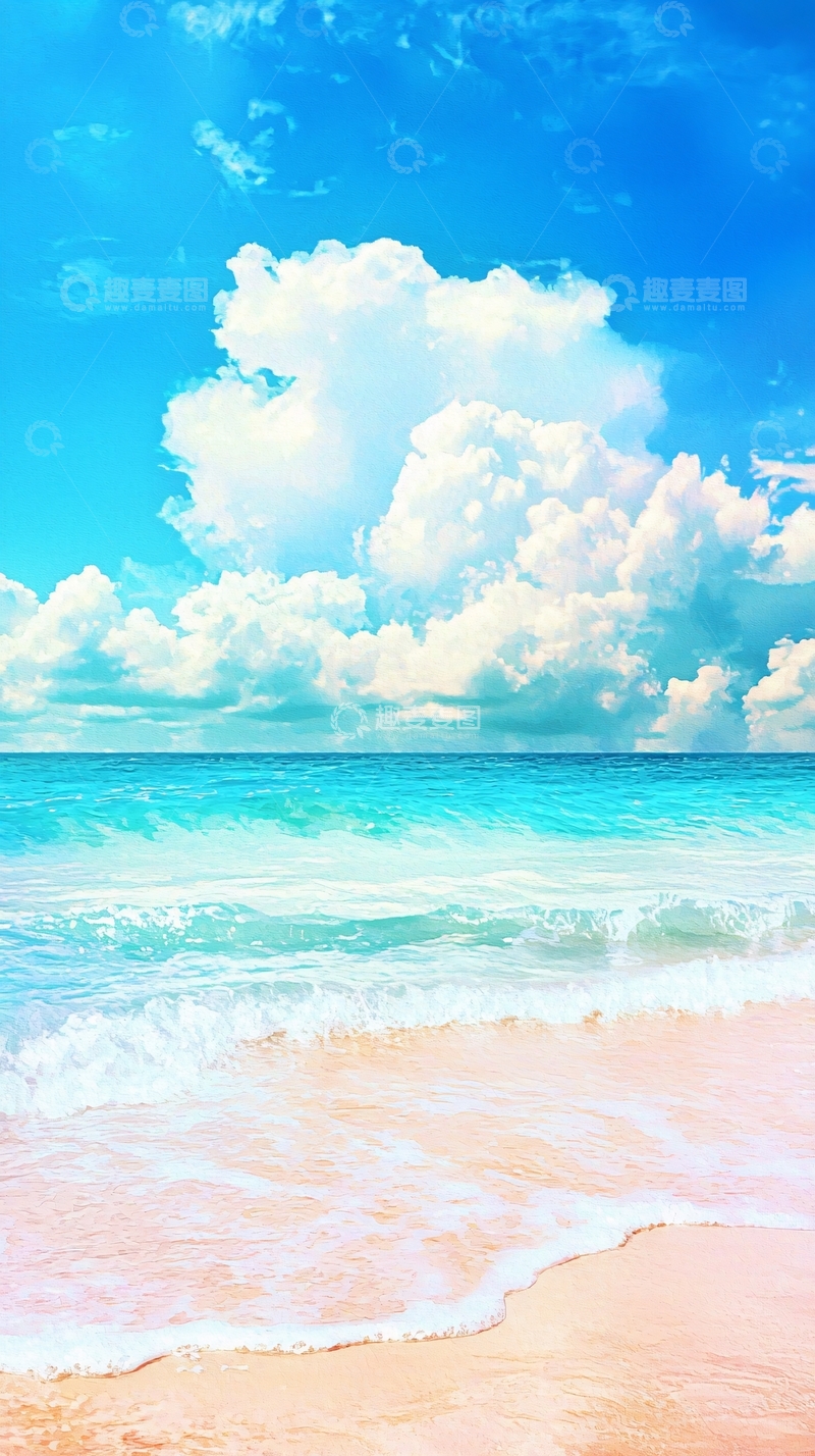 高清大图下载【趣麦麦图】蓝天白云沙滩海浪