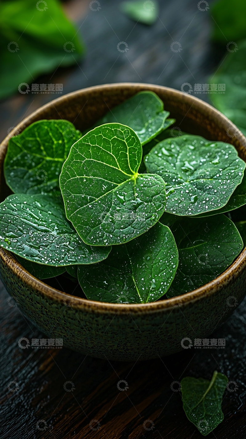 高清大图下载【趣麦麦图】碗里的新鲜绿色叶子