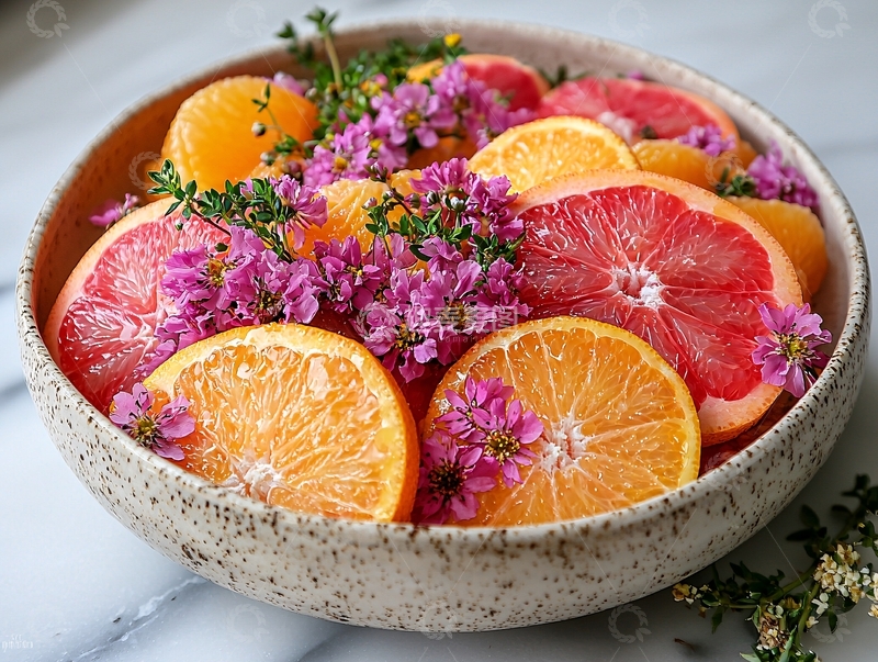 高清大图下载【趣麦麦图】柑橘类水果与鲜花装饰