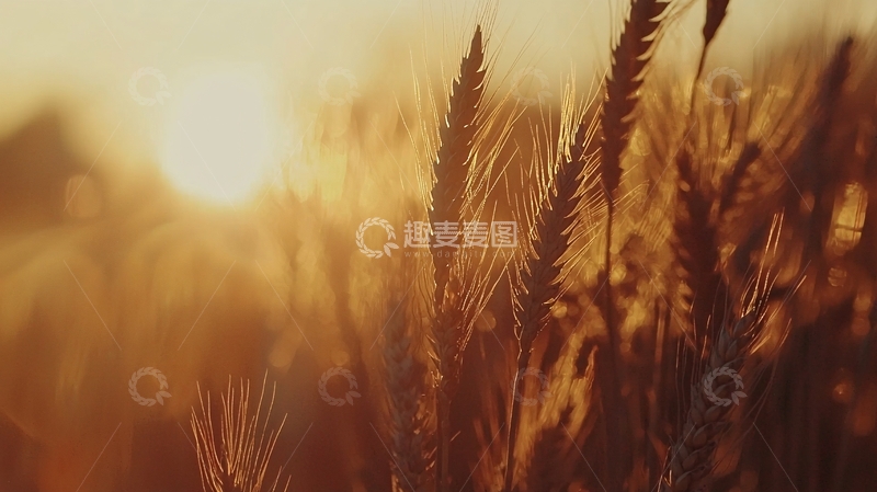 高清大图下载【趣麦麦图】夕阳下金黄麦田