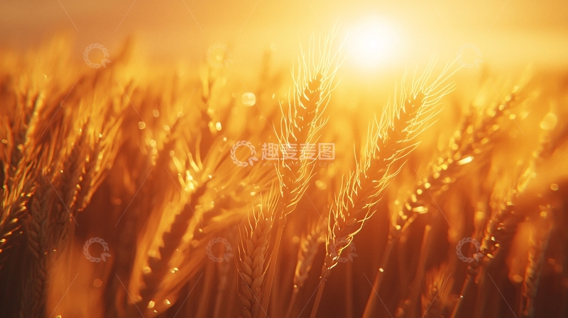 高清大图下载【趣麦麦图】金黄麦田夕阳景色