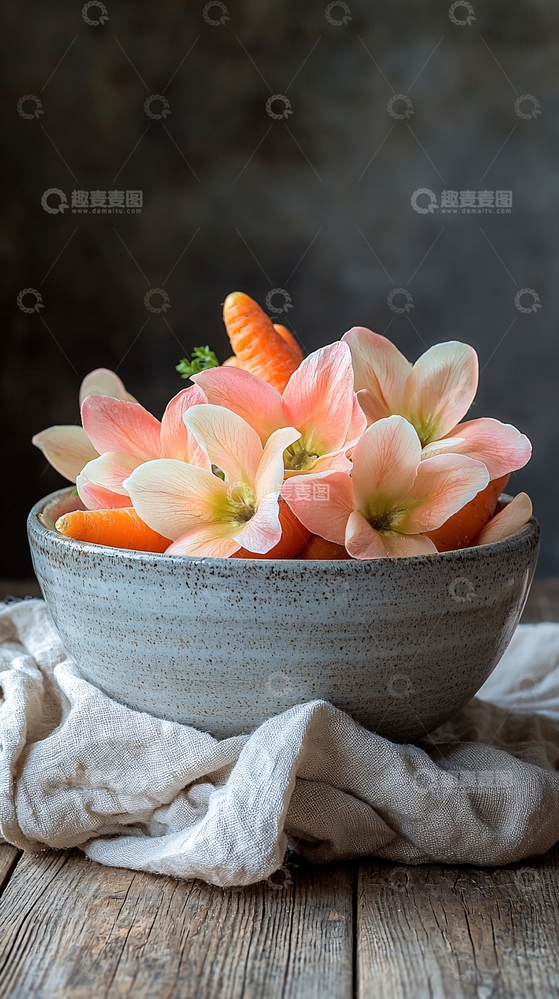高清大图下载【趣麦麦图】花朵与胡萝卜的静物特写