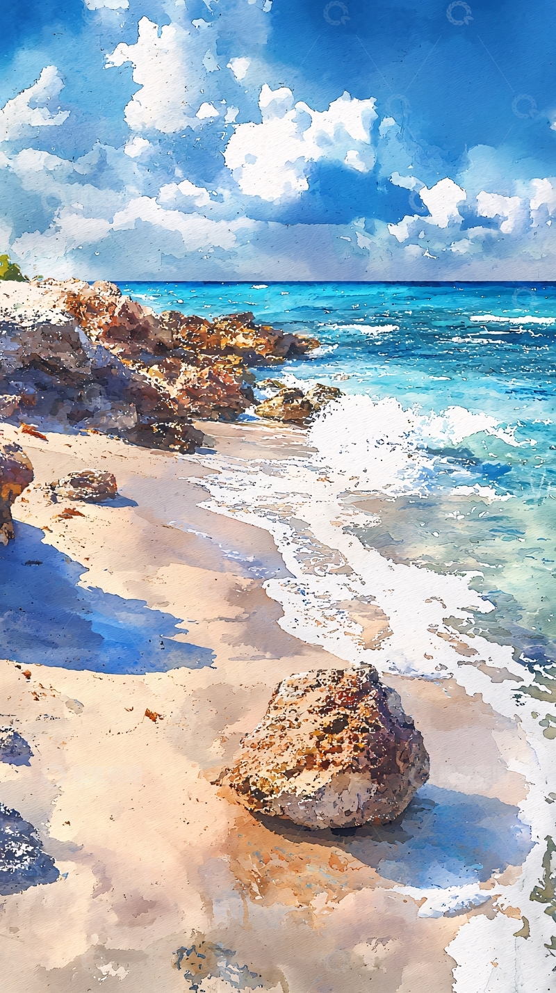 高清大图下载【趣麦麦图】阳光沙滩岩石海岸