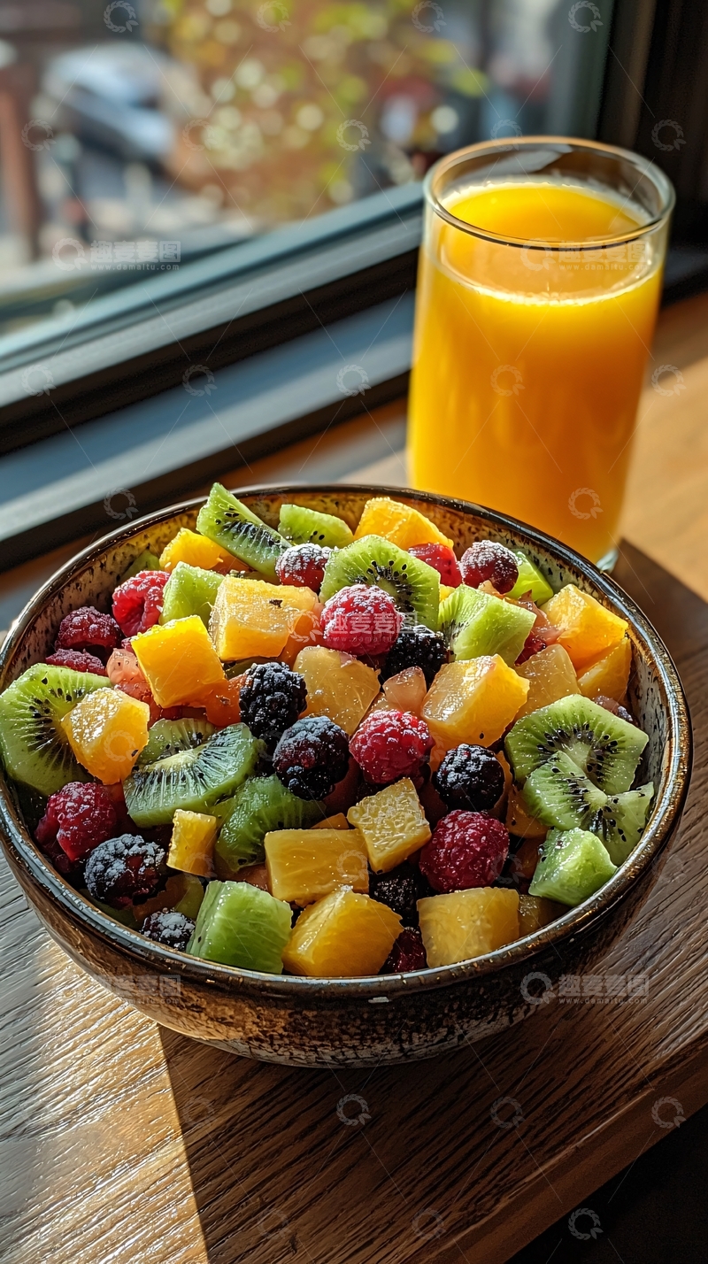 高清大图下载【趣麦麦图】水果沙拉与果汁