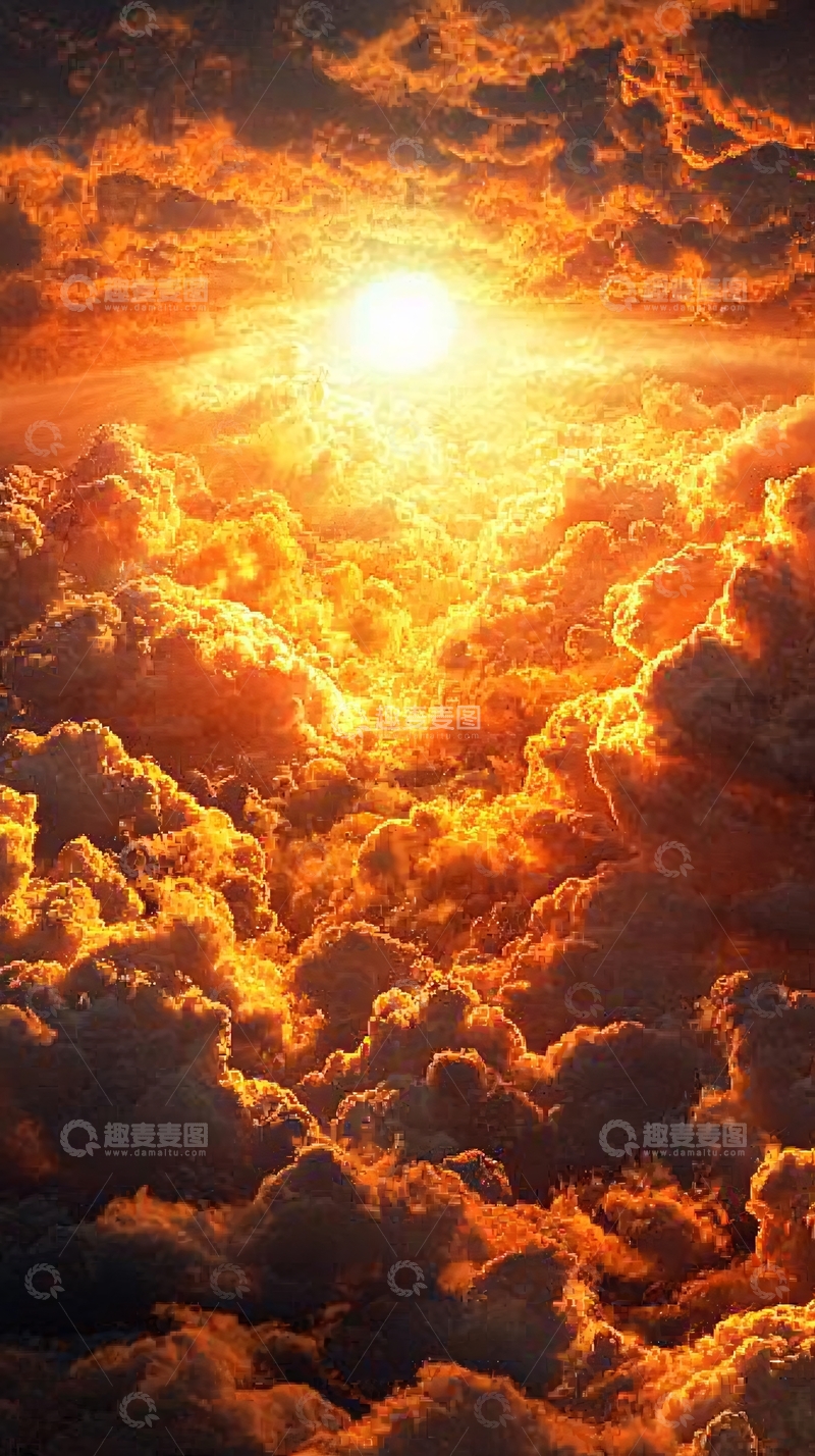 高清大图下载【趣麦麦图】燃烧的云层中穿透的阳光