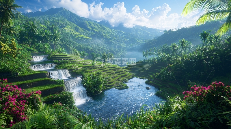 高清大图下载【趣麦麦图】热带雨林瀑布美景