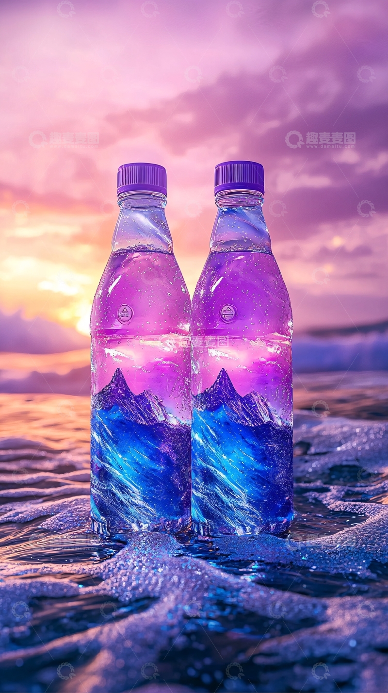 高清大图下载【趣麦麦图】梦幻紫蓝色瓶装水