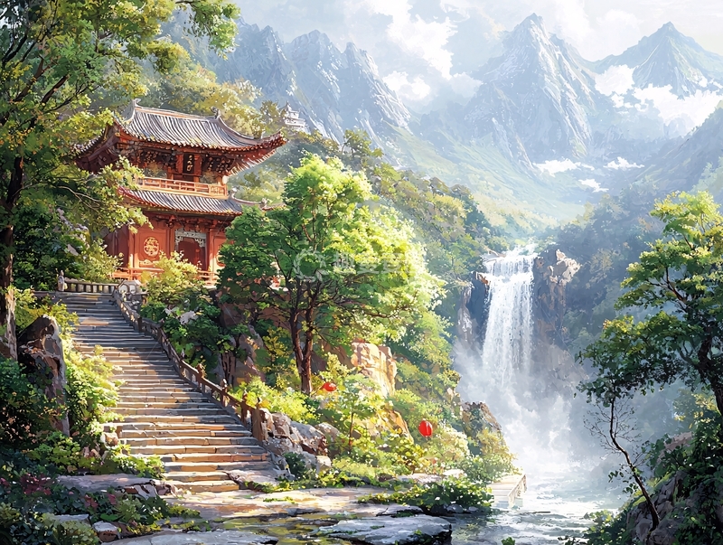 高清大图下载【趣麦麦图】山水风景中的寺庙建筑